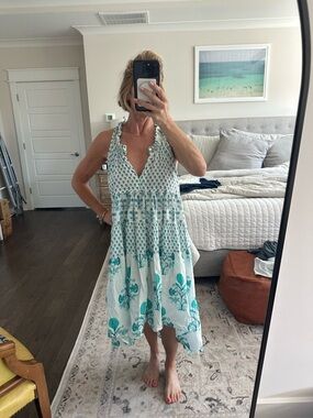 Sleeveless Teal Floral High-Low Maxi Dress